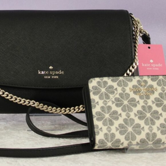 Kate Spade Laurel Way Greer Crossbody Bag & Wallet Set – Black Saffiano Leather - Picture 1 of 13